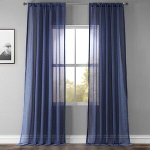 Exclusive Fabrics Faux Linen Sheer Curtain Collec 50”x 108” Pole Pocket Blue
